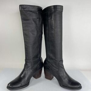 Frye Rory Women's Scrunch Tall Leather Boots US 8 M Black Stacked Heel Pull On